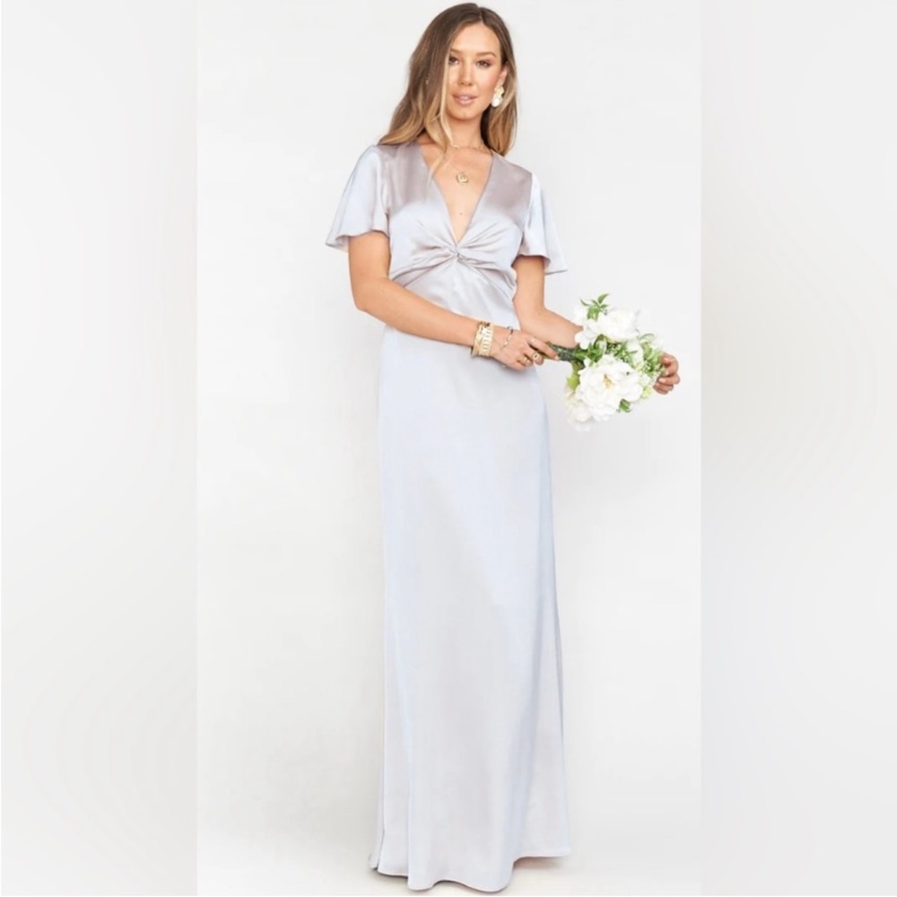 Show Me Your MuMu Rome Twist Gown Maxi Dress Silver Luxe Satin
